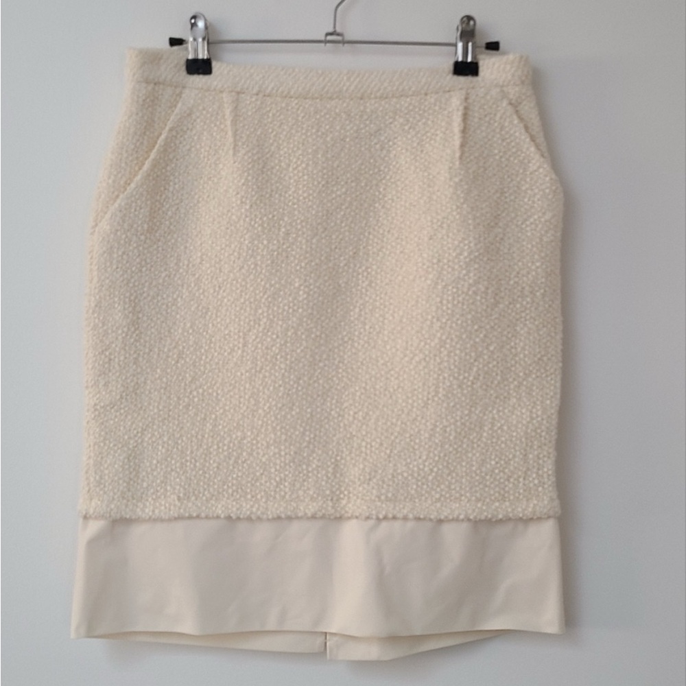 BCBG MAXAZRIA Wool Pencil Skirt Cream White